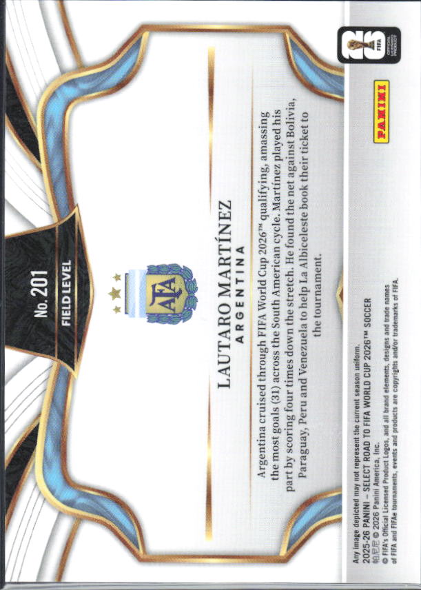 Lautaro Martínez – 2025-26 Panini Select Road to FIFA World Cup #207 Field Level – baksida
