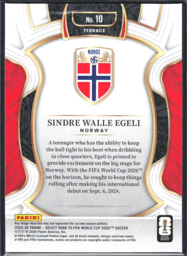 Sindre Walle Egeli – 2025-26 Panini Select Road to FIFA World Cup #10 Terrace – baksida