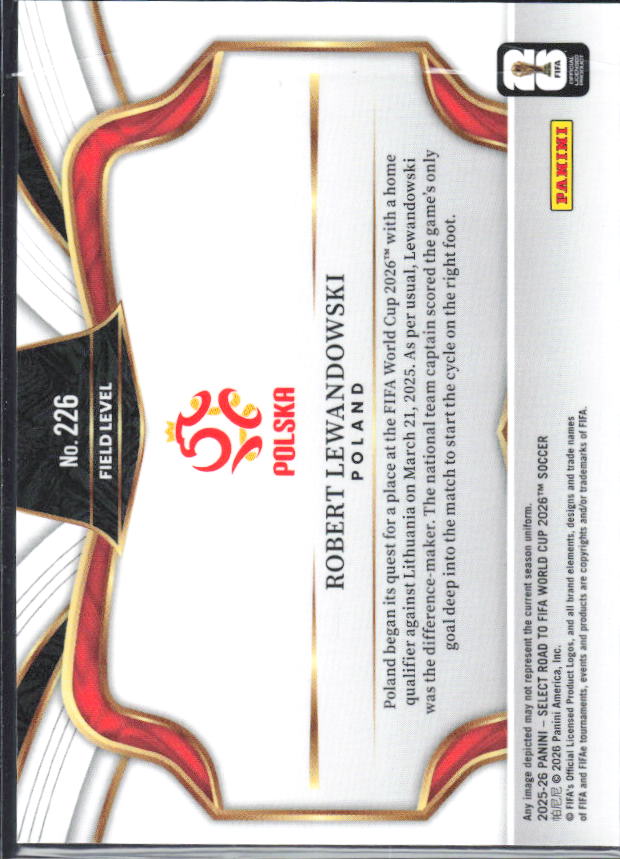 Robert Lewandowski – 2025-26 Panini Select Road to FIFA World Cup #226 Field Level – baksida