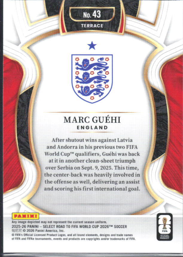 Marc Guéhi – 2025-26 Panini Select Road to FIFA World Cup #43 Terrace – baksida