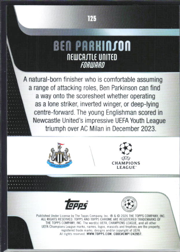 Ben Parkinson – 2025-26 Topps Chrome UEFA Club Competitions #125 – baksida
