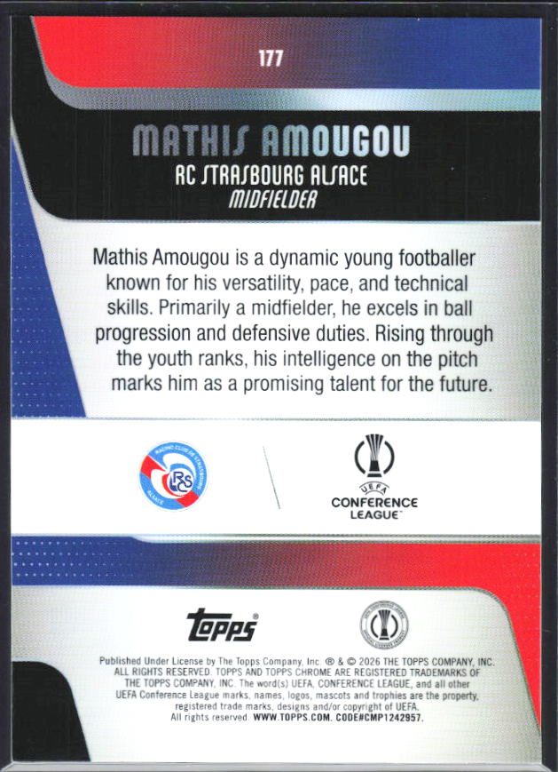 Mathis Amougou – 2025-26 Topps Chrome UEFA Club Competitions #177 – baksida