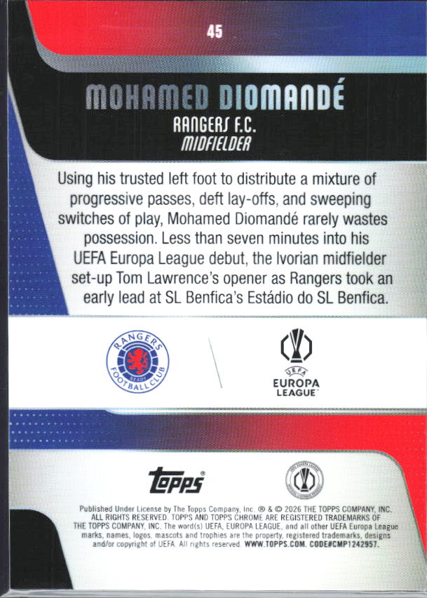 Mohamed Diomandé – 2025-26 Topps Chrome UEFA Club Competitions #45 – baksida