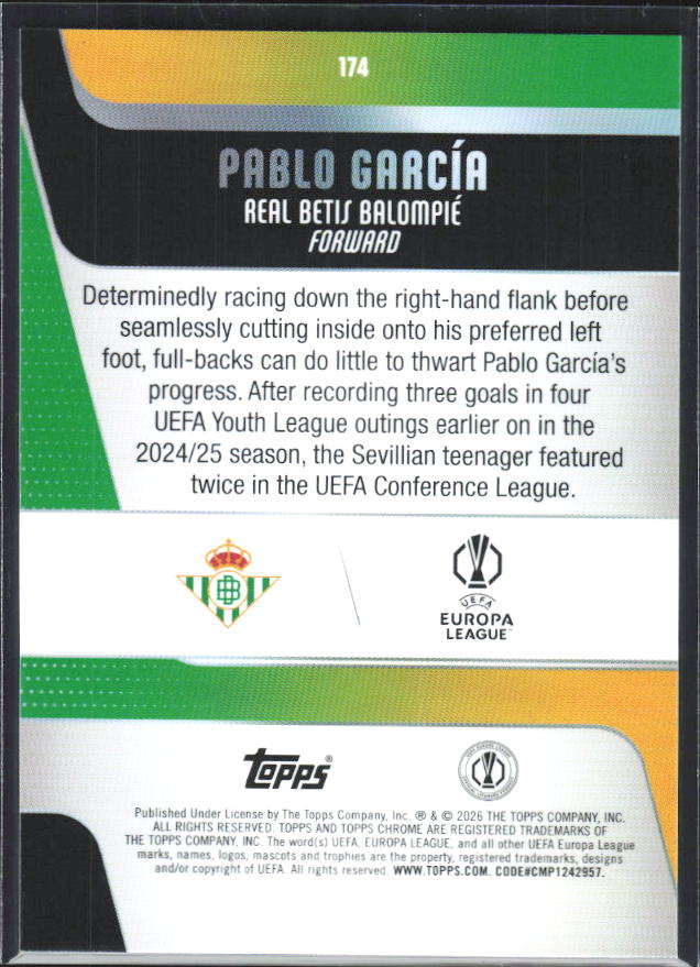 Pablo García – 2025-26 Topps Chrome UEFA Club Competitions #174 – baksida