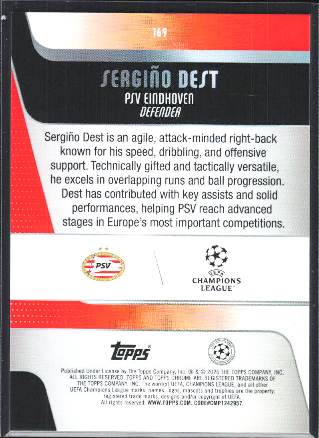 Sergiño Dest – 2025-26 Topps Chrome UEFA Club Competitions #169 – baksida