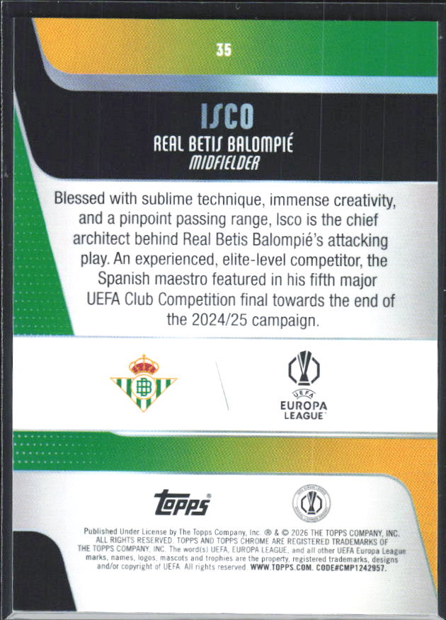 Isco – 2025-26 Topps Chrome UEFA Club Competitions #35 – baksida