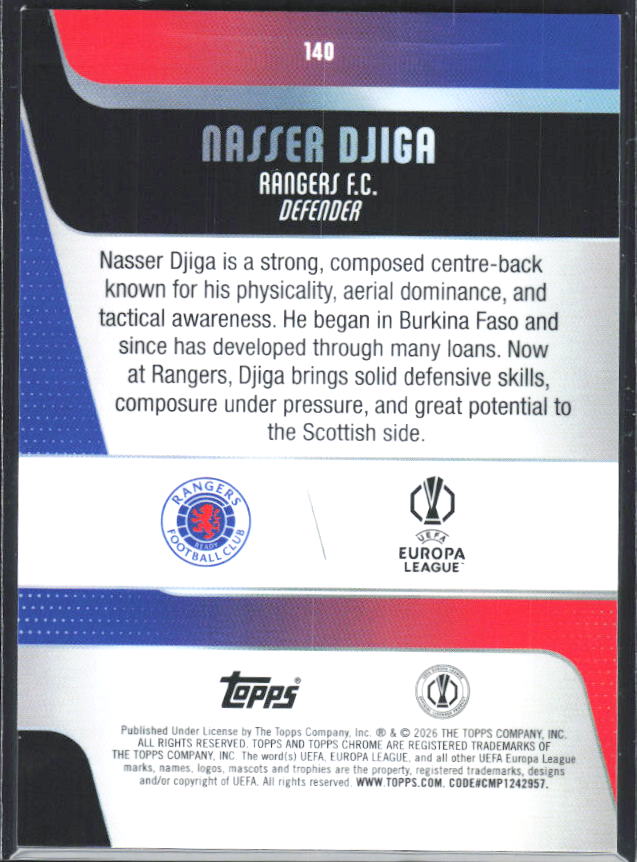 Nasser Djiga – 2025-26 Topps Chrome UEFA Club Competitions #140 – baksida
