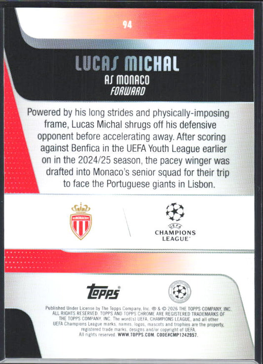 Lucas Michal – 2025-26 Topps Chrome UEFA Club Competitions #94 – baksida