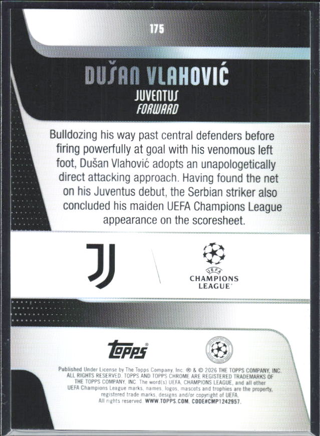 Dušan Vlahović – 2025-26 Topps Chrome UEFA Club Competitions #175 – baksida