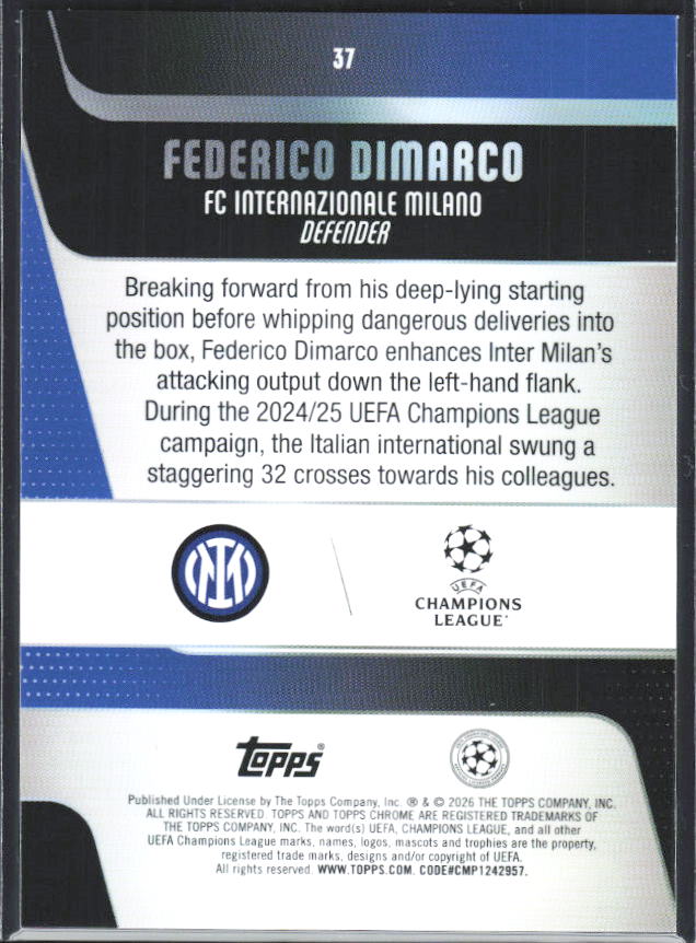 Federico Dimarco – 2025-26 Topps Chrome UEFA Club Competitions #37 – baksida