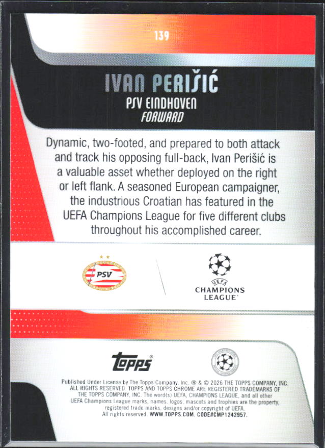 Ivan Perišić – 2025-26 Topps Chrome UEFA Club Competitions #139 – baksida