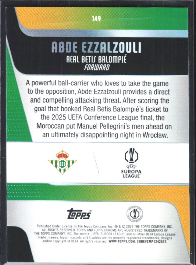 Abde Ezzalzouli – 2025-26 Topps Chrome UEFA Club Competitions #149 – baksida