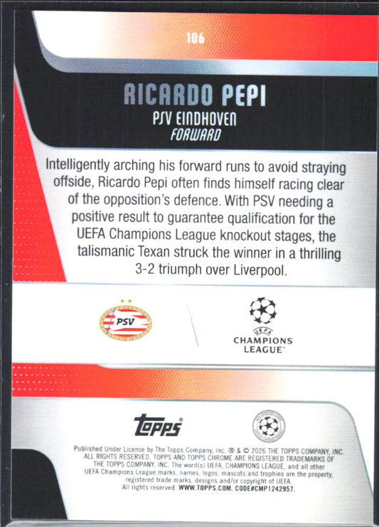 Ricardo Pepi – 2025-26 Topps Chrome UEFA Club Competitions #106 – baksida