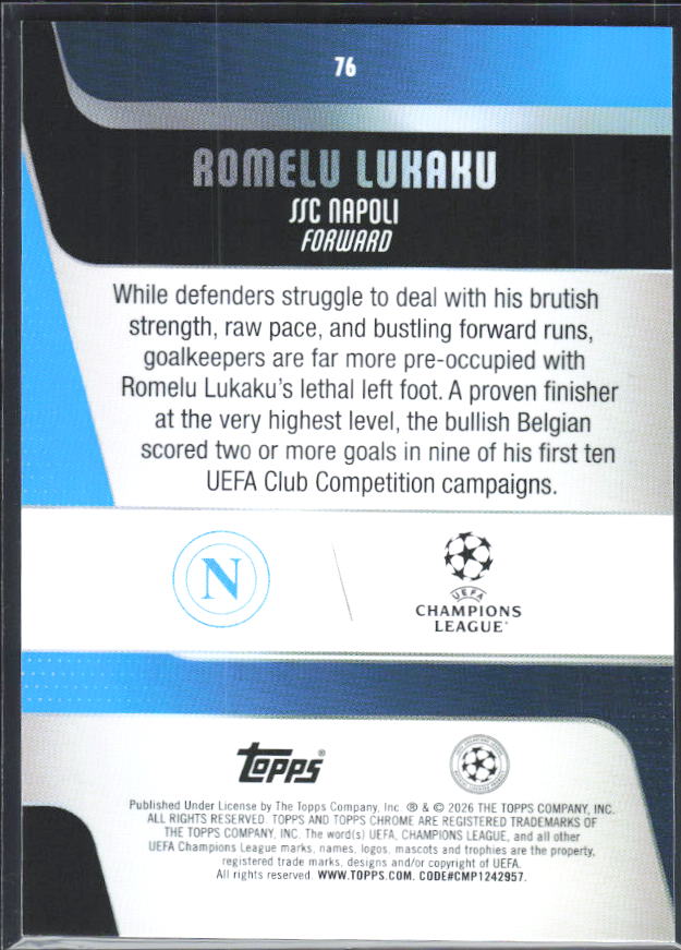 Romelu Lukaku – 2025-26 Topps Chrome UEFA Club Competitions #76 – baksida