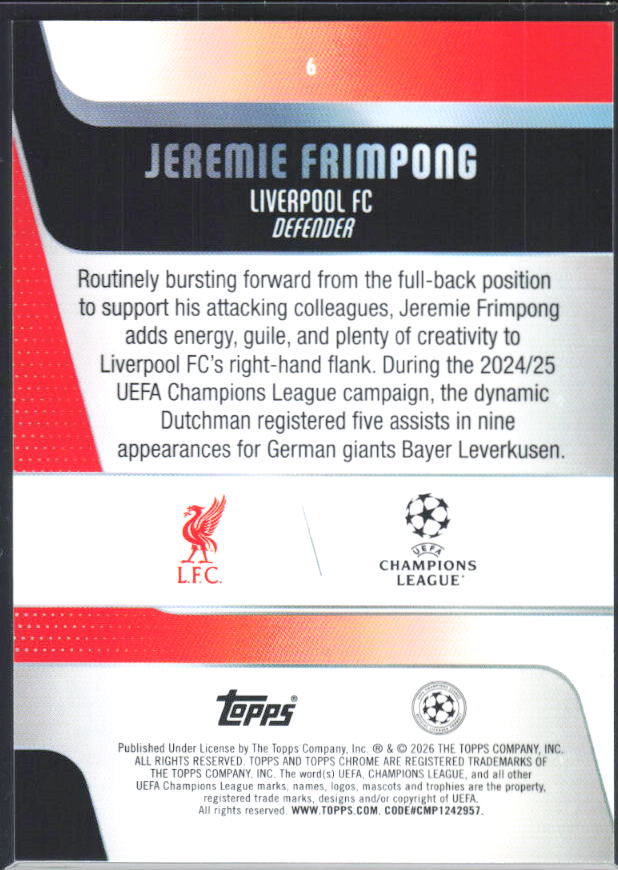 Jeremie Frimpong – 2025-26 Topps Chrome UEFA Club Competitions #6 – baksida