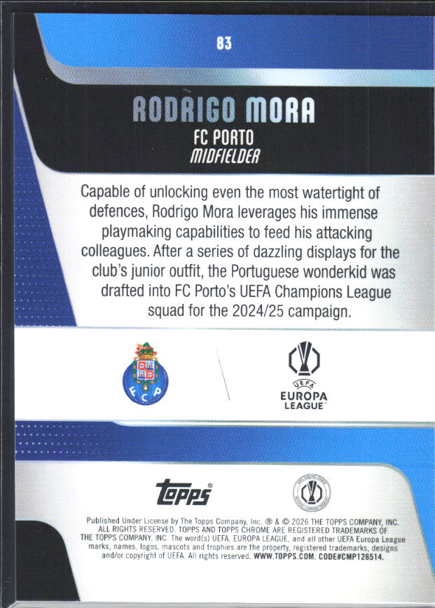 Rodrigo Mora – 2025-26 Topps Chrome UEFA Club Competitions #83 – baksida