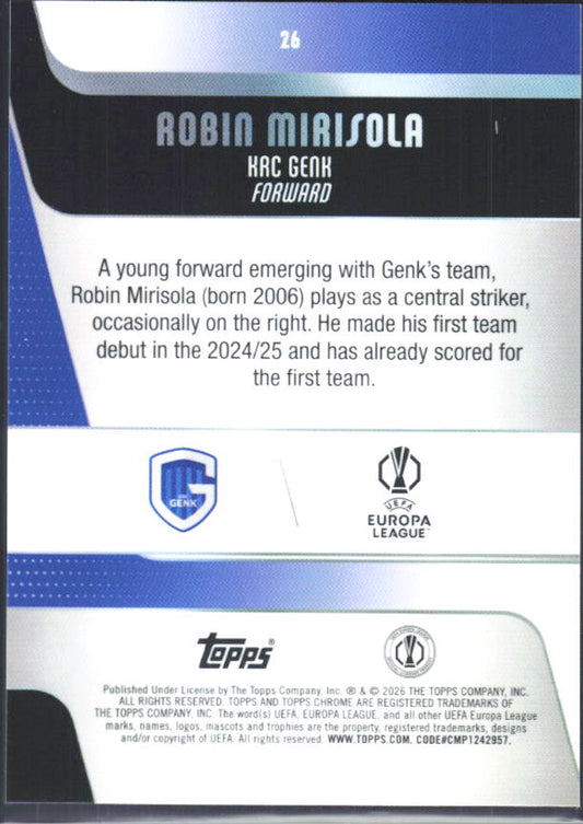 Robin Mirisola – 2025-26 Topps Chrome UEFA Club Competitions #26 – baksida