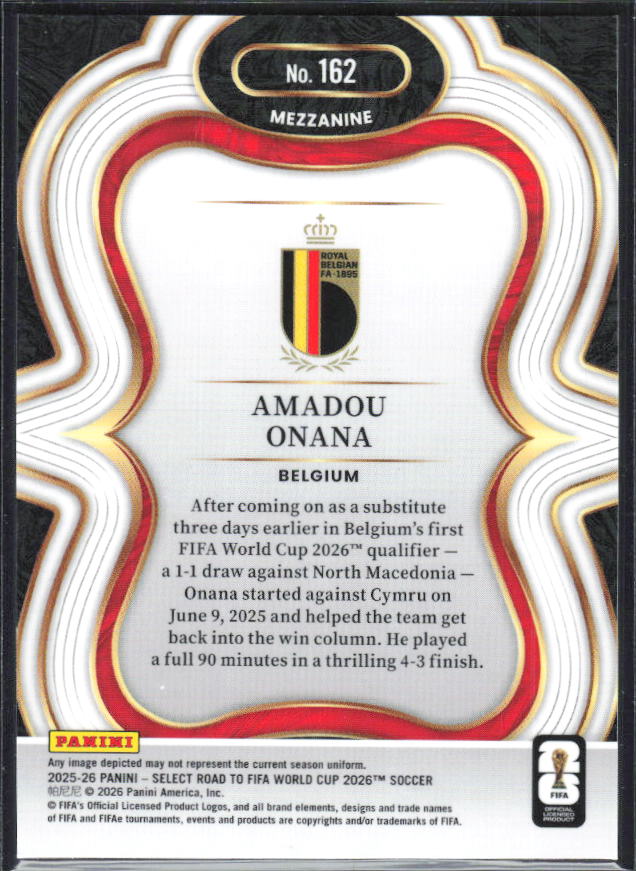 Amadou Onana – 2025-26 Panini Select Road to FIFA World Cup #162 Mezzanine – baksida