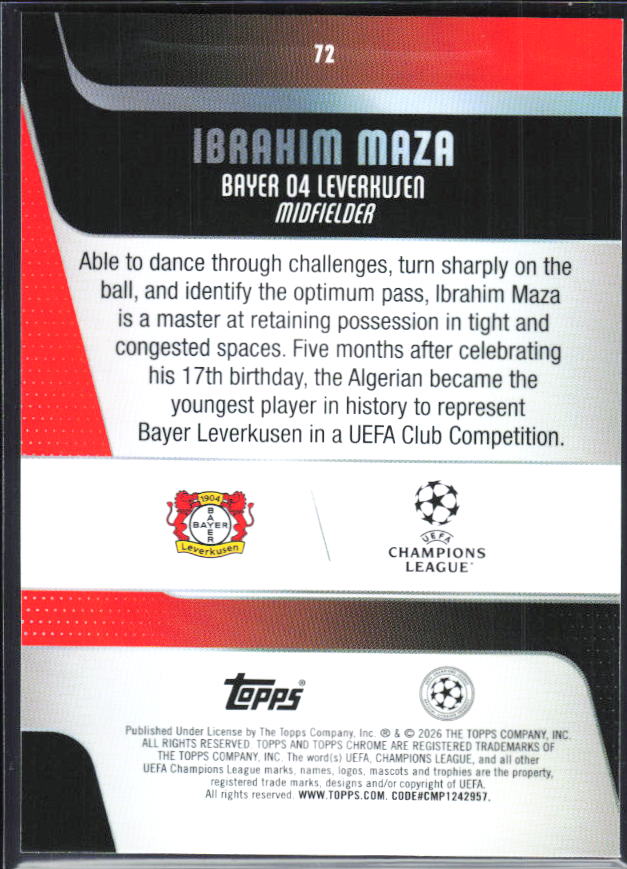 Ibrahim Maza – 2025-26 Topps Chrome UEFA Club Competitions #72 – baksida
