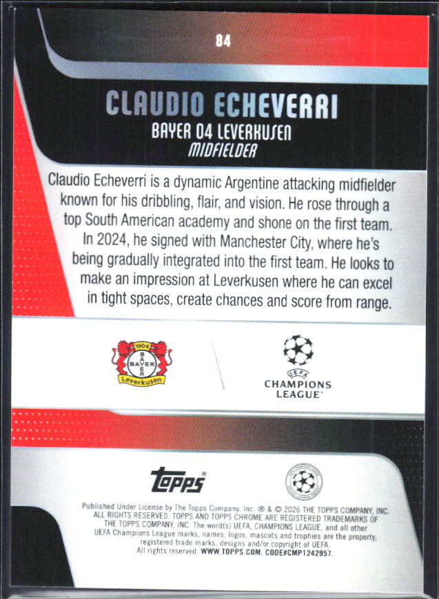 Claudio Echeverri – 2025-26 Topps Chrome UEFA Club Competitions #84 – baksida