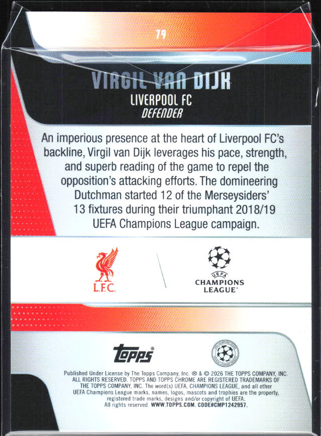 Virgil van Dijk – 2025-26 Topps Chrome UEFA Club Competitions #79 – baksida