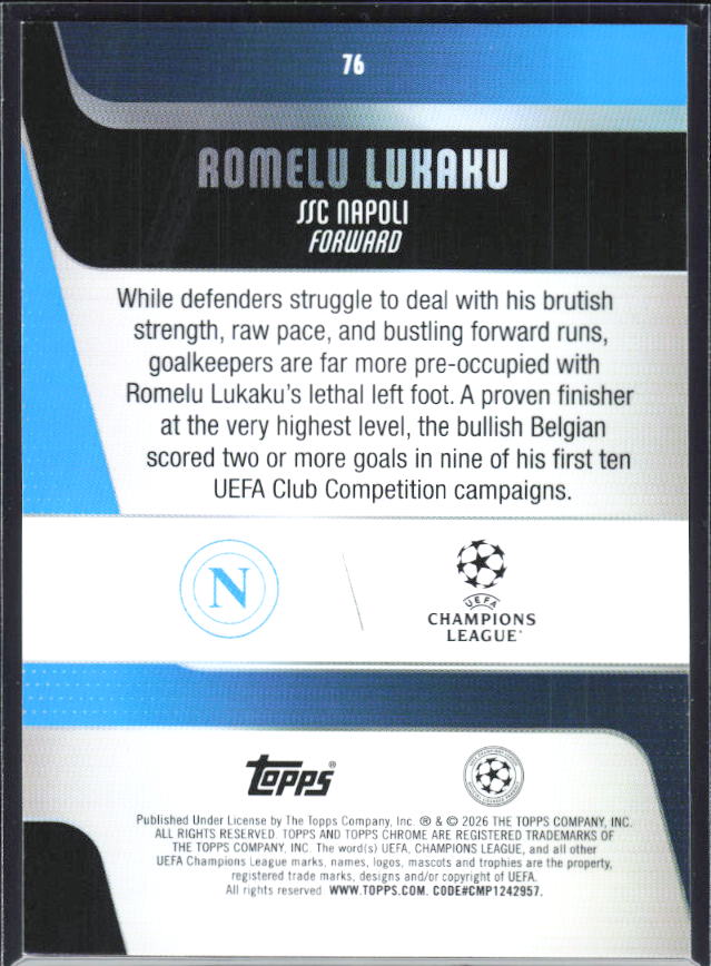 Romelu Lukaku – 2025-26 Topps Chrome UEFA Club Competitions #76 – baksida
