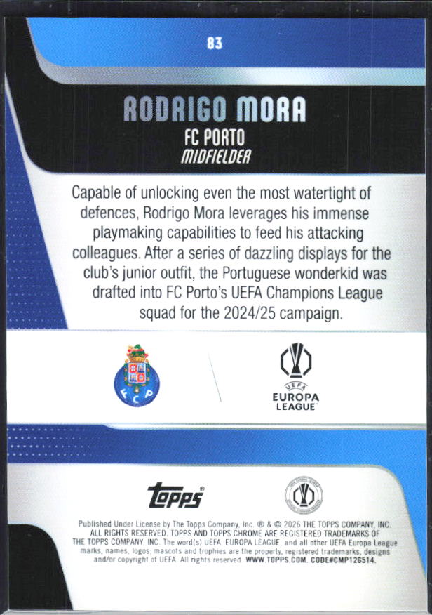 Rodrigo Mora – 2025-26 Topps Chrome UEFA Club Competitions #83 – baksida