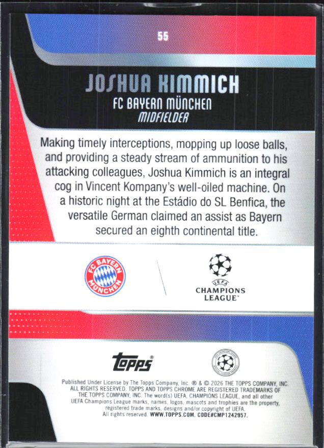Joshua Kimmich – 2025-26 Topps Chrome UEFA Club Competitions #55 – baksida