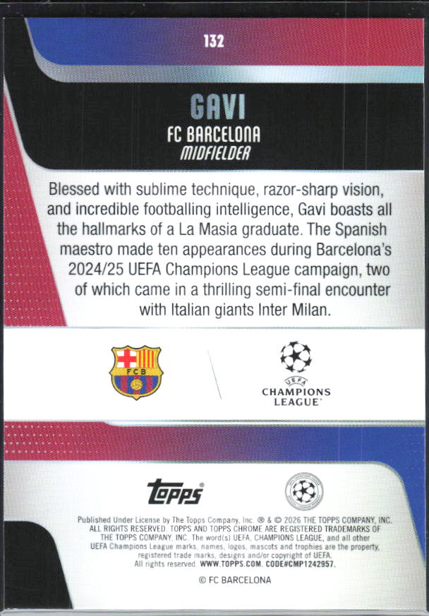 Gavi – 2025-26 Topps Chrome UEFA Club Competitions #132 – baksida