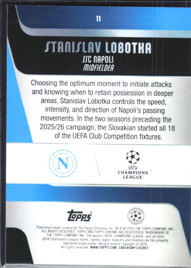 Stanislav Lobotka – 2025-26 Topps Chrome UEFA Club Competitions #11 – baksida