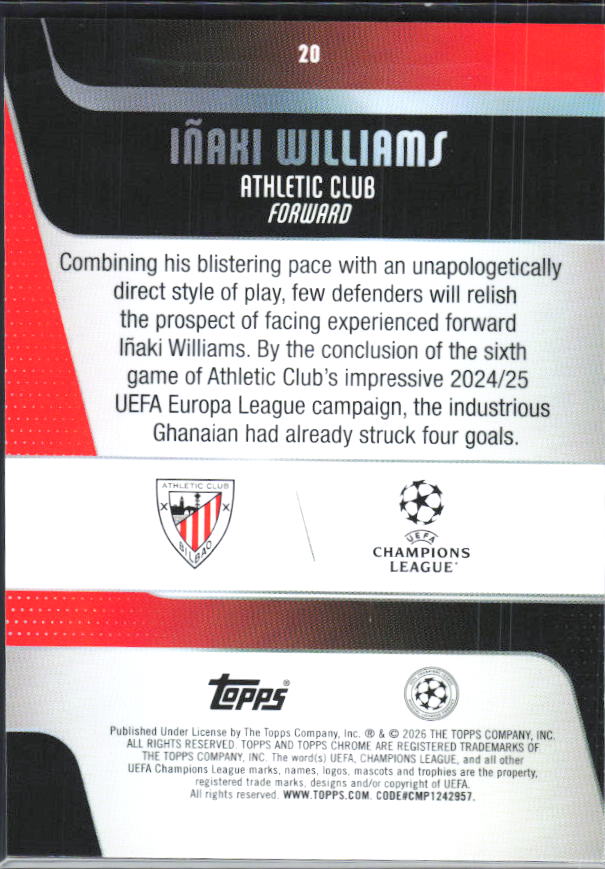 Iñaki Williams – 2025-26 Topps Chrome UEFA Club Competitions #20 – baksida