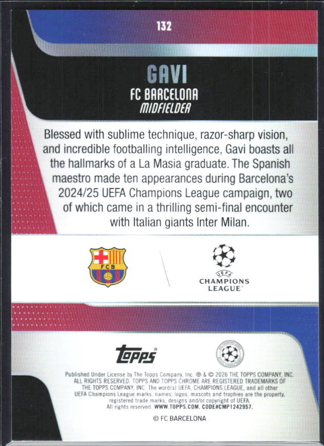 Gavi – 2025-26 Topps Chrome UEFA Club Competitions #132 – baksida