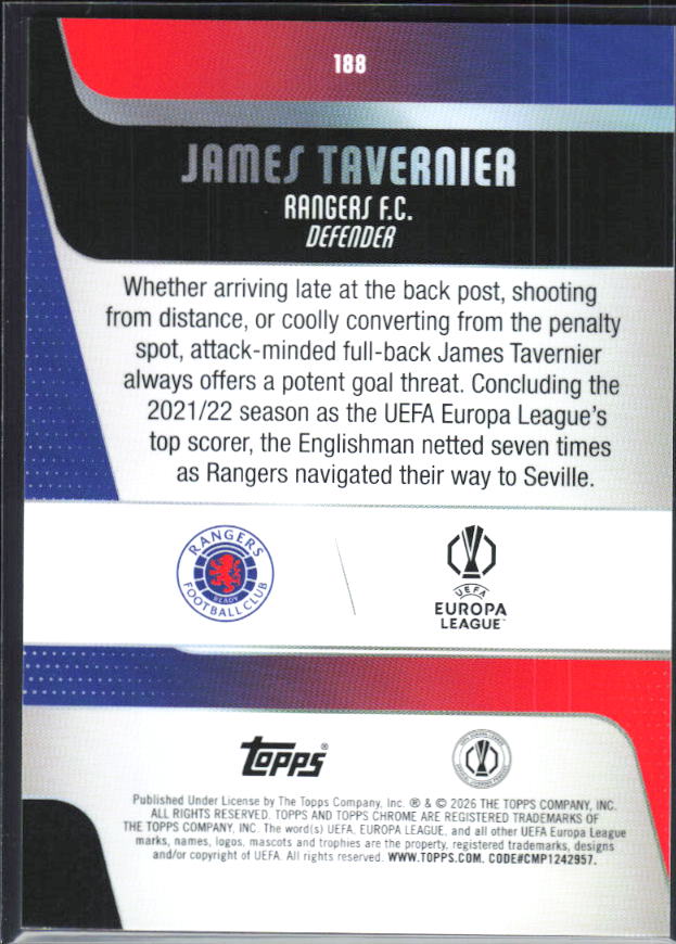 James Tavernier – 2025-26 Topps Chrome UEFA Club Competitions #188 – baksida