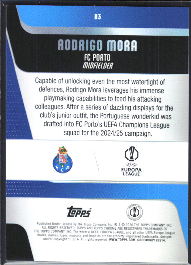 Rodrigo Mora – 2025-26 Topps Chrome UEFA Club Competitions #83 – baksida