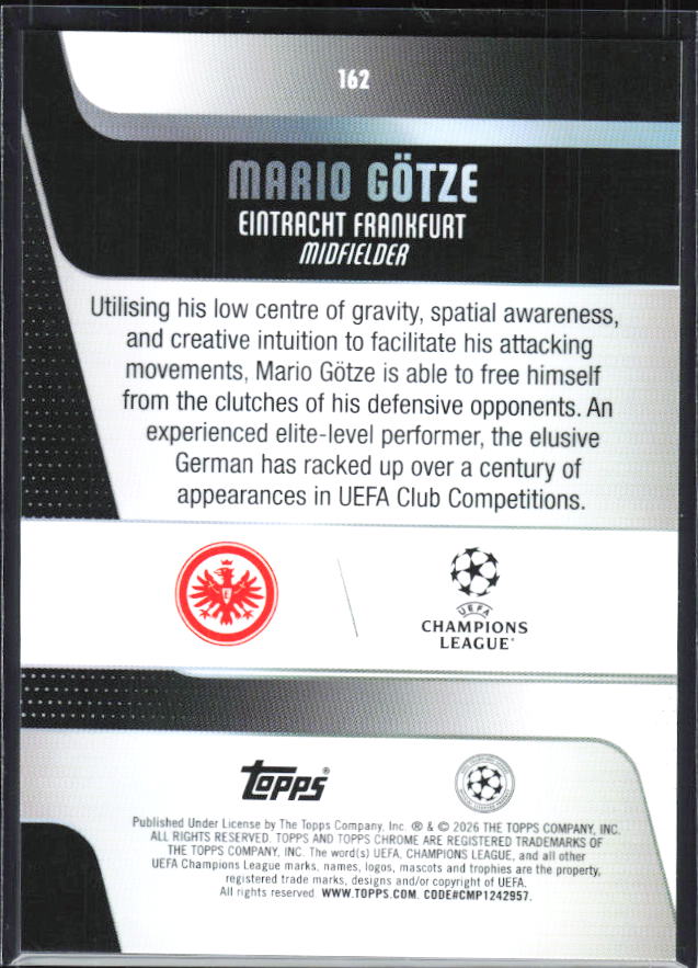 Mario Götze – 2025-26 Topps Chrome UEFA Club Competitions #162 – baksida
