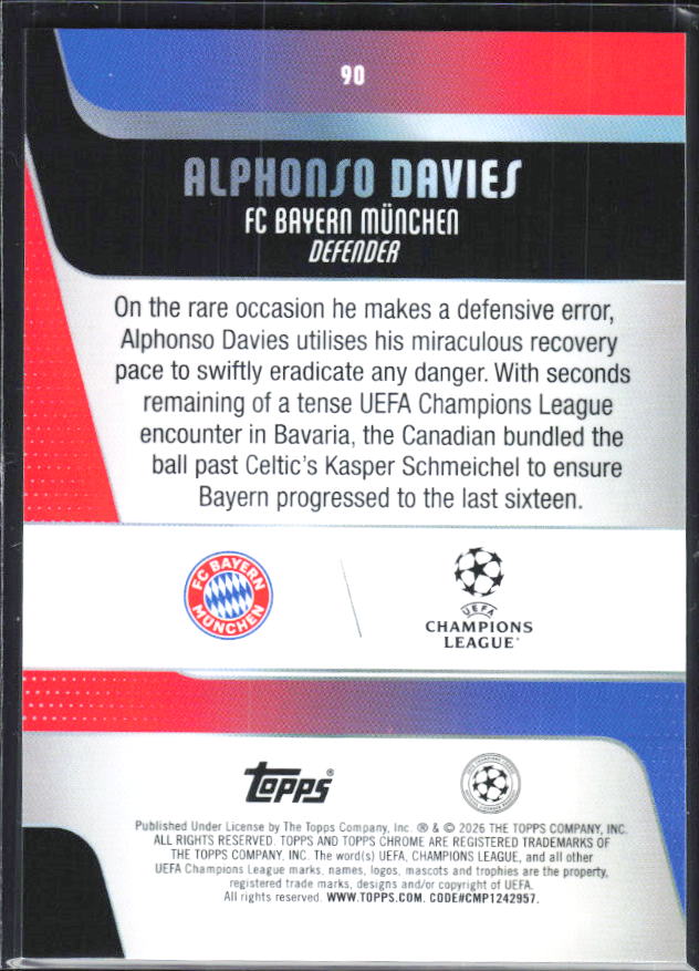 Alphonso Davies – 2025-26 Topps Chrome UEFA Club Competitions #90 – baksida