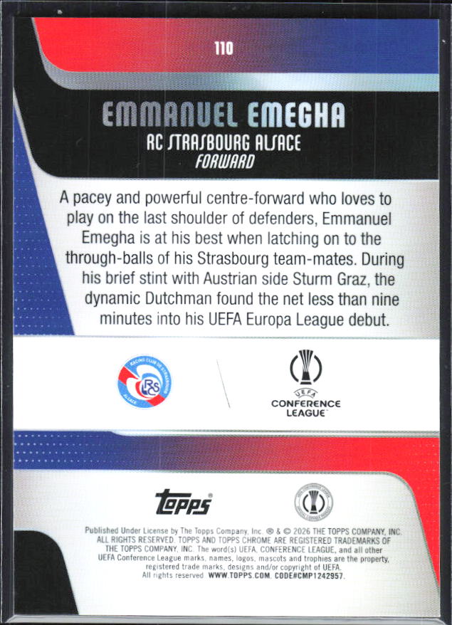 Emanuel Emegha – 2025-26 Topps Chrome UEFA Club Competitions #110 – baksida