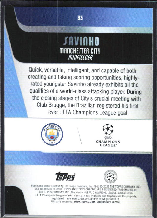 Savinho – 2025-26 Topps Chrome UEFA Club Competitions #33 – baksida