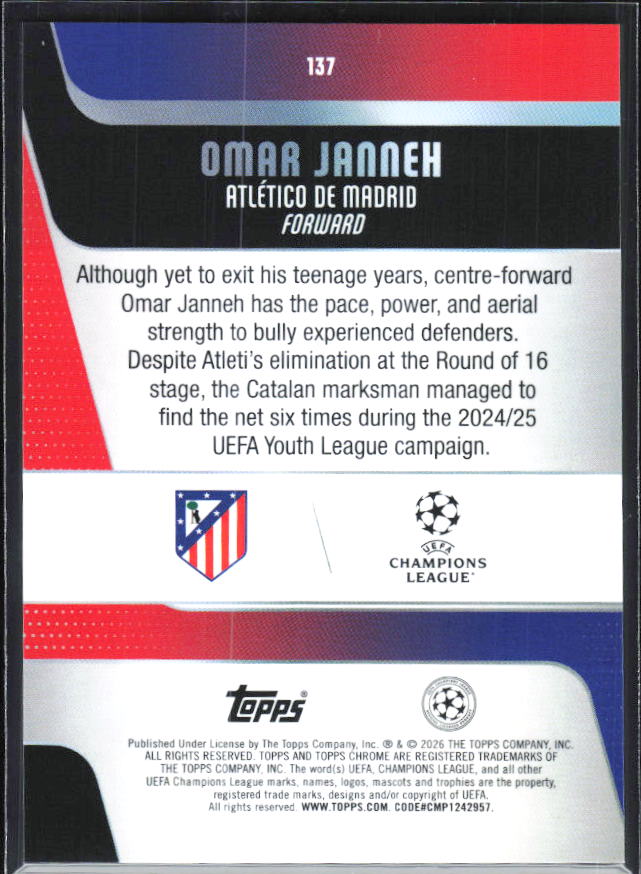 Omar Janneh – 2025-26 Topps Chrome UEFA Club Competitions #137 – baksida