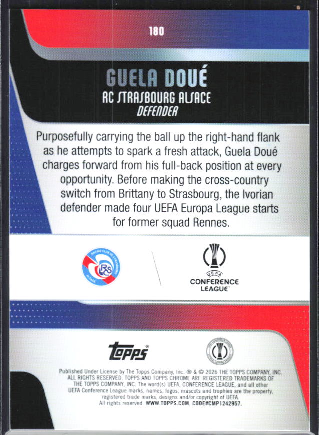 Guela Doué – 2025-26 Topps Chrome UEFA Club Competitions #180 – baksida
