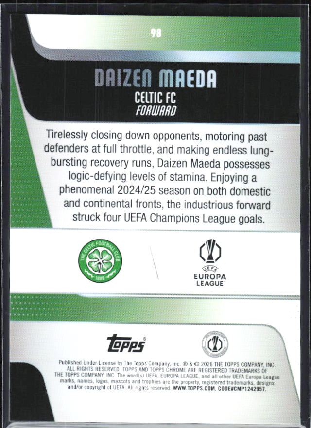 Daizen Maeda – 2025-26 Topps Chrome UEFA Club Competitions #98 – baksida