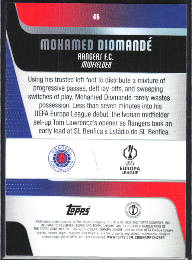 Mohamed Diomandé – 2025-26 Topps Chrome UEFA Club Competitions #45 – baksida