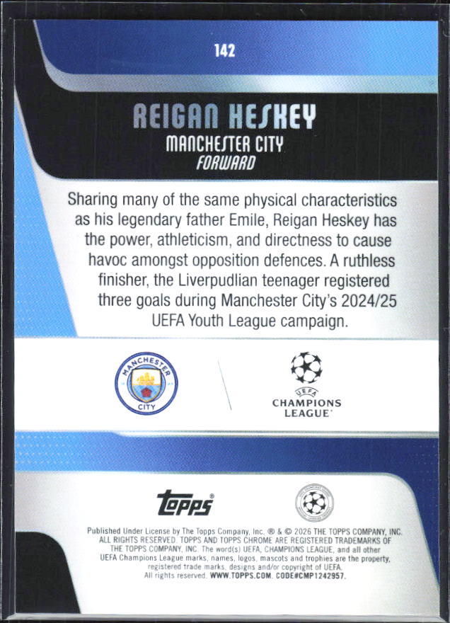 Reigan Heskey – 2025-26 Topps Chrome UEFA Club Competitions #142 – baksida