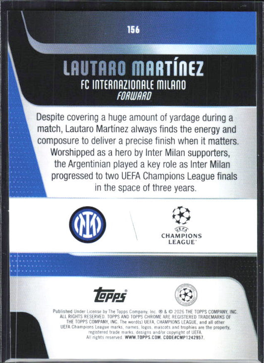 Lautaro Martínez – 2025-26 Topps Chrome UEFA Club Competitions #156 – baksida