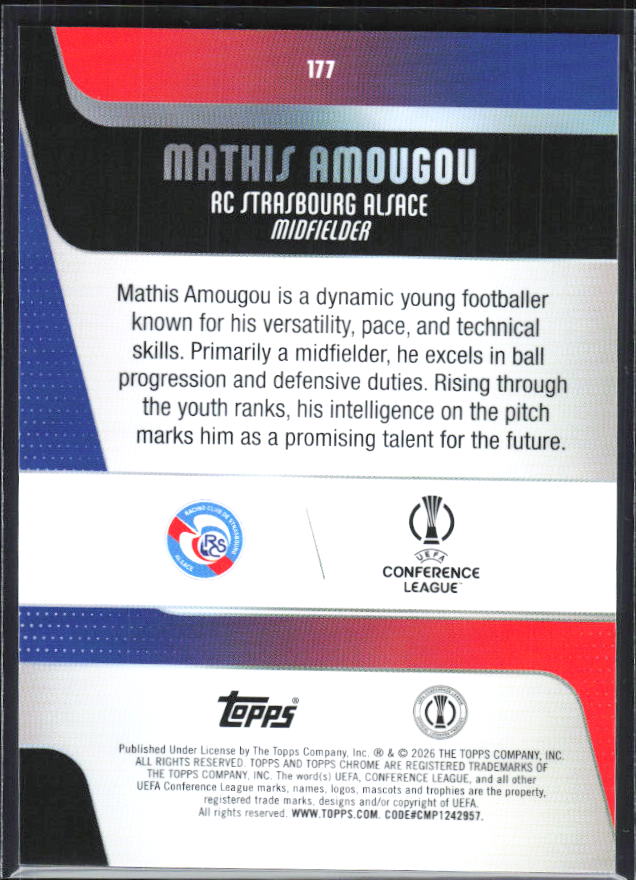 Mathis Amougou – 2025-26 Topps Chrome UEFA Club Competitions #177 – baksida