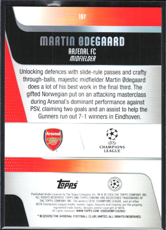 Martin Ødegaard – 2025-26 Topps Chrome UEFA Club Competitions #157 – baksida