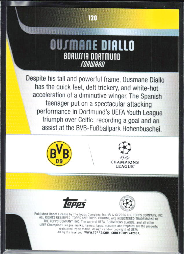 Ousmane Diallo – 2025-26 Topps Chrome UEFA Club Competitions #120 – baksida