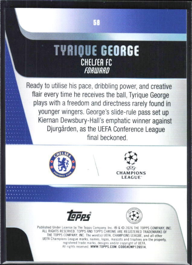 Tyrique George – 2025-26 Topps Chrome UEFA Club Competitions #58 – baksida