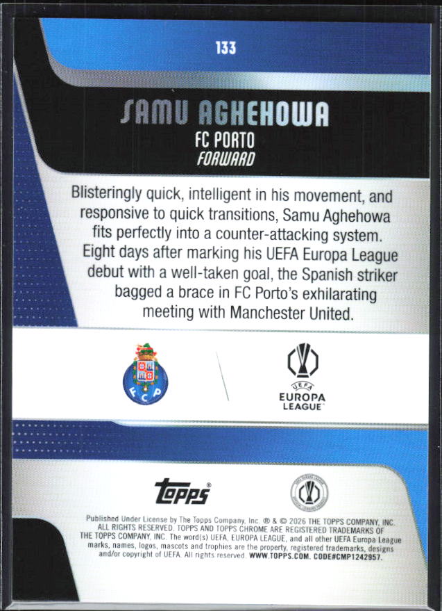 Samu Aghehowa – 2025-26 Topps Chrome UEFA Club Competitions #133 – baksida
