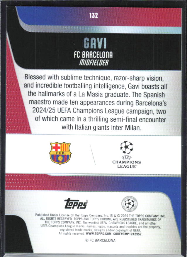 Gavi – 2025-26 Topps Chrome UEFA Club Competitions #132 – baksida